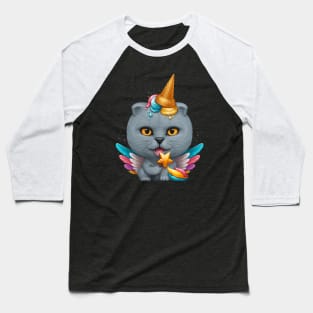 British Shorthair Cat Ice Cream Unicorn Baseball T-Shirt